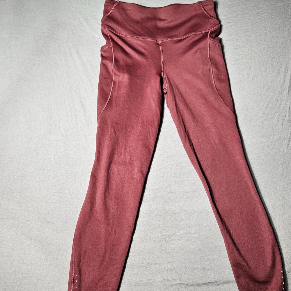 Lululemon Womens High Rise Leggings Maroon Side Pockets Reflective Size 8